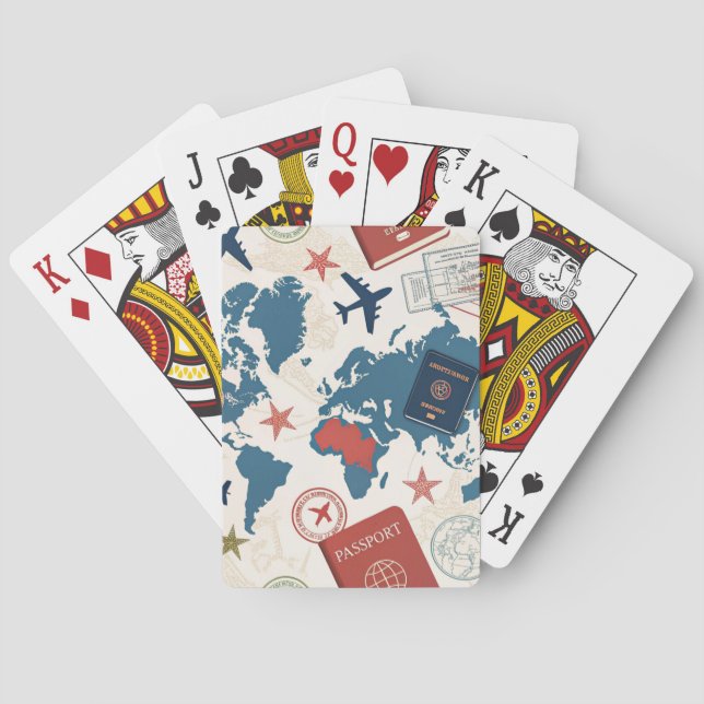 World Travel Map Pattern Poker Cards (Back)