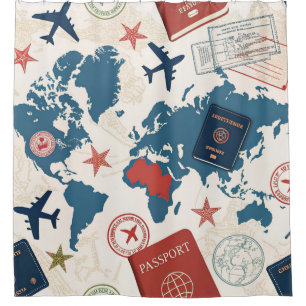 World Travel Map Pattern Shower Curtain