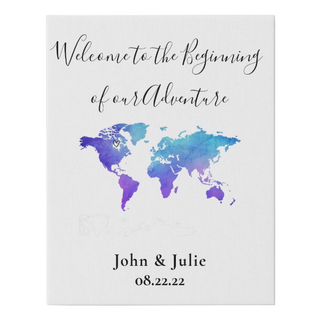 World Travel Map Wedding Welcome Sign (Front)