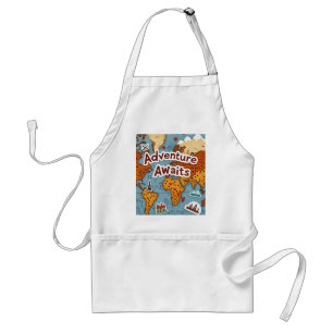 World Travel Map with quote Adult Apron