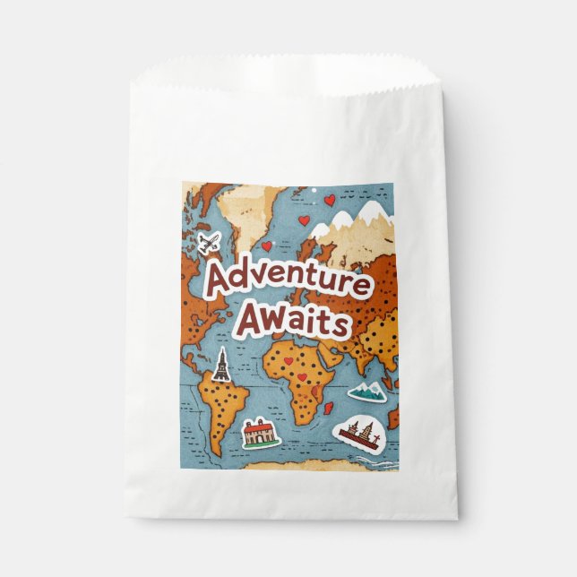 World Travel Map with quote Favor Bag (Front)