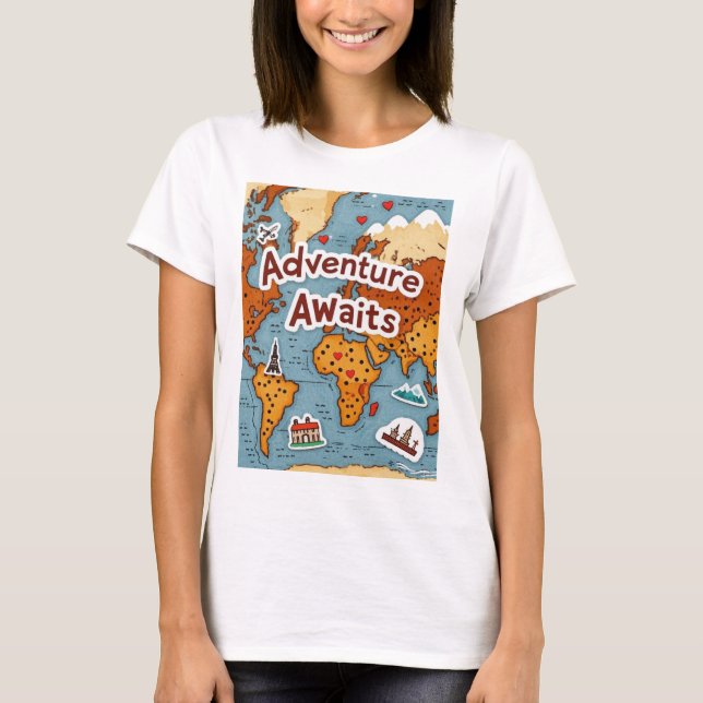 World Travel Map with quote T-Shirt (Front)