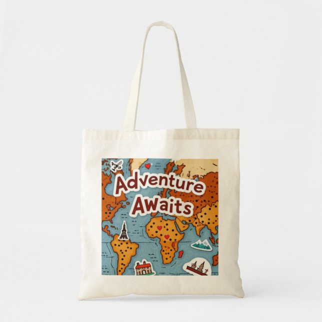 World Travel Map with quote Tote Bag (Front)