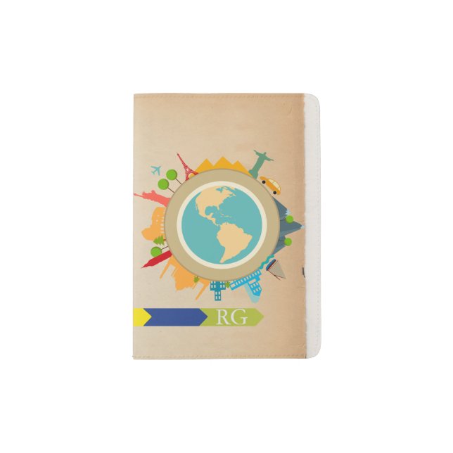 World Travel Monogrammed Personalized Passport Holder (Front)