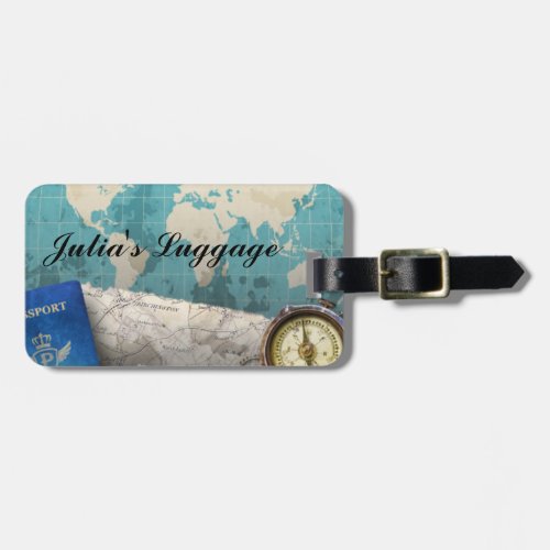 World Travel Papers maps  Compass Luggage Tag
