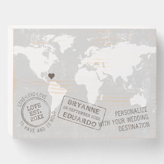 World Travel Passport Stamp Journey Destination Wooden Box Sign (Front Horizontal)