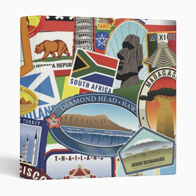 World Travel Pattern 3 Ring Binder (Front/Spine)