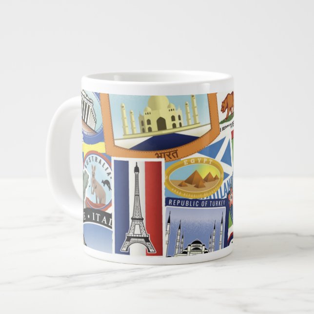 World Travel Pattern Giant Coffee Mug (Front Left)