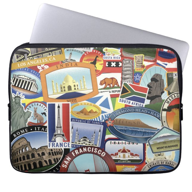 World Travel Pattern Laptop Sleeve (Front)