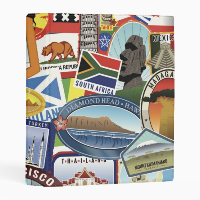 World Travel Pattern Mini Binder (Front/Spine)