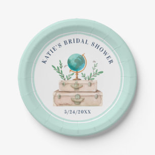 World Travel Suitcase Bridal Shower Light Blue Paper Plates