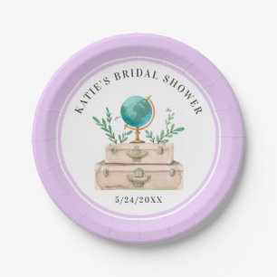 World Travel Suitcase Lavender Lilac Bridal Shower Paper Plates