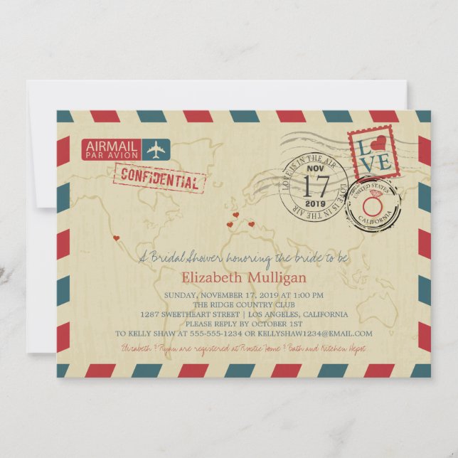 World Traveler Airmail | Bridal Shower Invitation (Front)