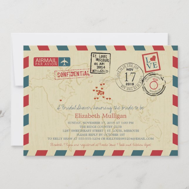 World Traveler Airmail | Bridal Shower Invitation (Front)