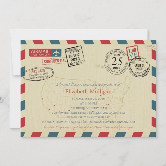 World Traveler Airmail | Bridal Shower Invitation (Front)