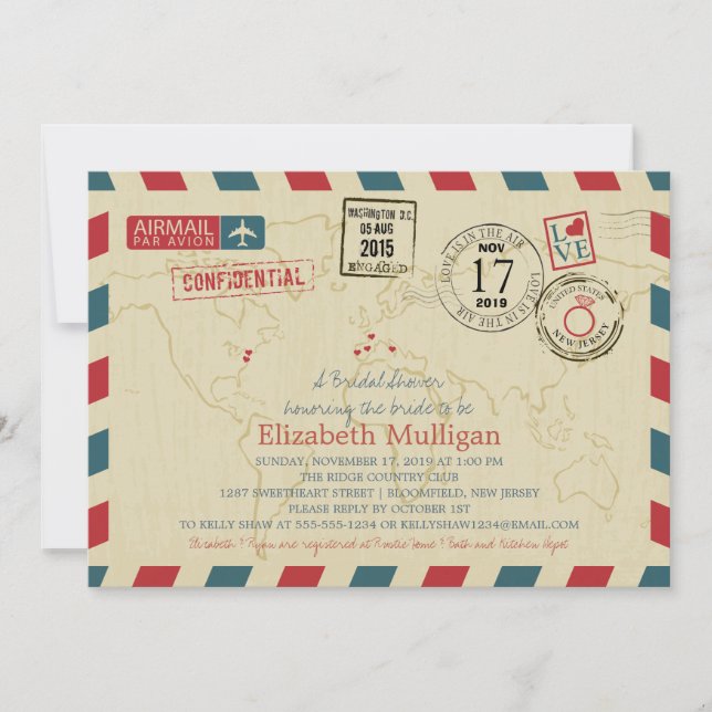 World Traveler Airmail | Bridal Shower Invitation (Front)