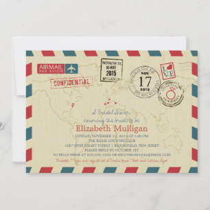 World Traveler Airmail   Bridal Shower Invitation