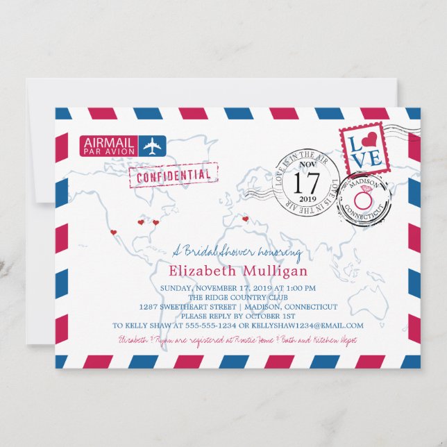 World Traveler Airmail | Bridal Shower Invitation (Front)