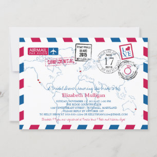 World Traveler Airmail Bridal Shower Invitation