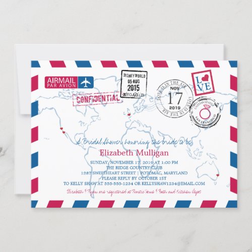 World Traveler Airmail  Bridal Shower Invitation