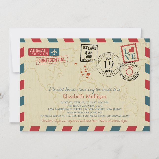 World Traveler Airmail | Bridal Shower Invitation (Front)