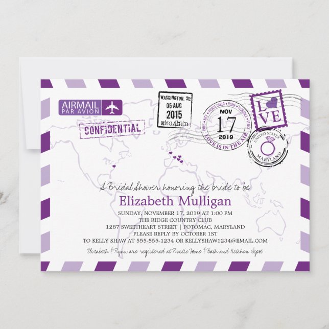 World Traveler Airmail | Bridal Shower Invitation (Front)