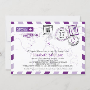 World Traveler Airmail   Bridal Shower Invitation