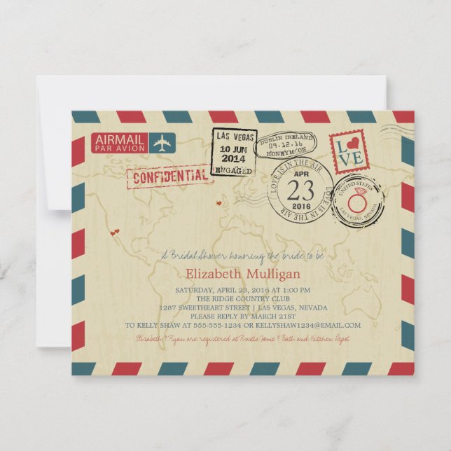 World Traveler Airmail | Bridal Shower Invitation (Front)