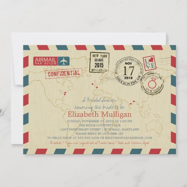 World Traveler Airmail | Bridal Shower Invitation (Front)