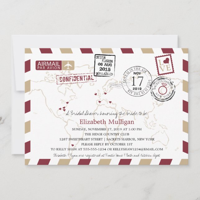 World Traveler Airmail | Bridal Shower Invitation (Front)