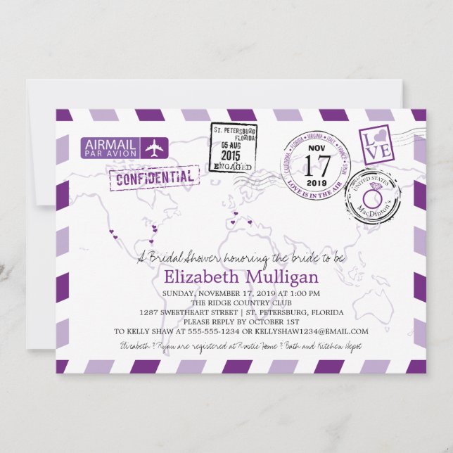 World Traveler Airmail | Bridal Shower Invitation (Front)