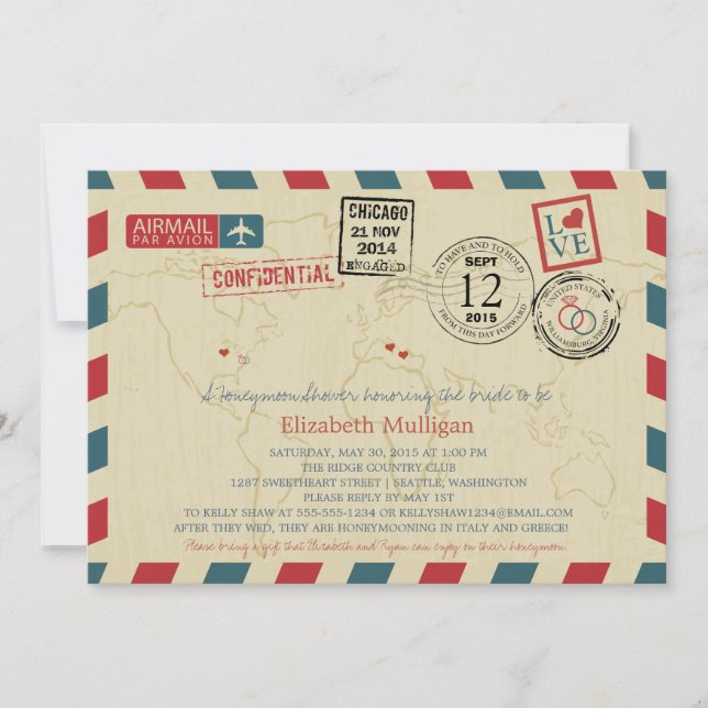 World Traveler Airmail | Bridal Shower Invitation (Front)