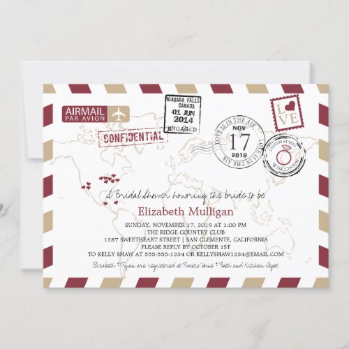 World Traveler Airmail  Bridal Shower Invitation