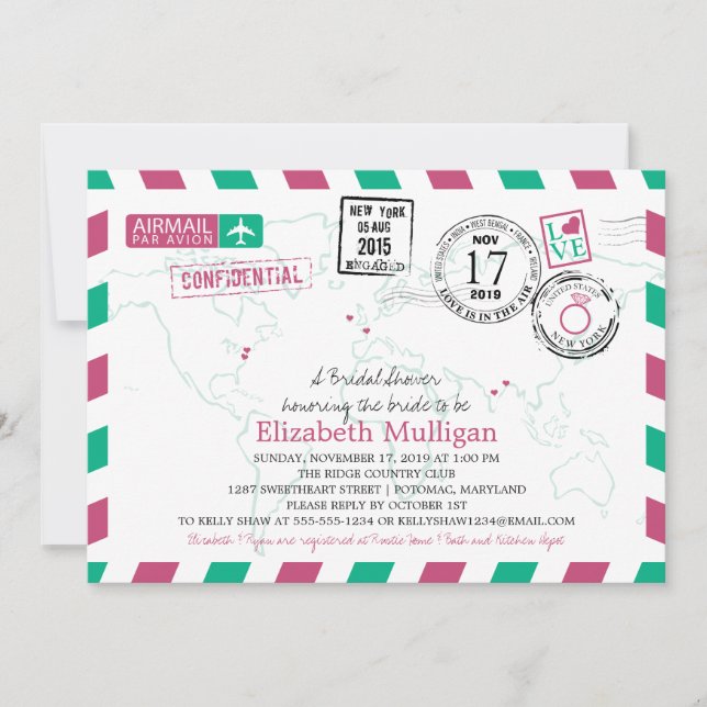 World Traveler Airmail | Bridal Shower Invitation (Front)