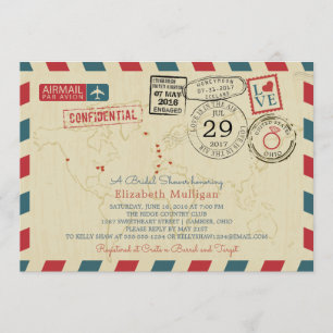 World Traveler Airmail    Bridal Shower Invitation