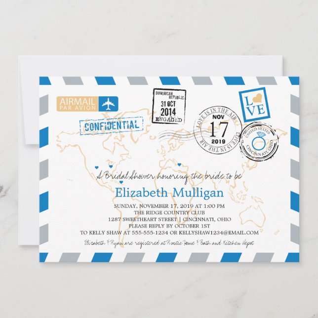 World Traveler Airmail | Bridal Shower Invitation (Front)