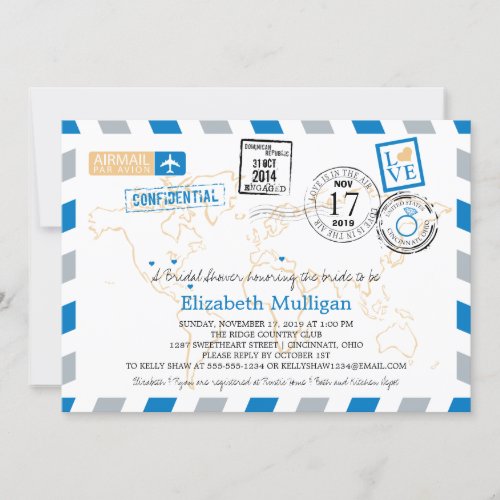 World Traveler Airmail  Bridal Shower Invitation