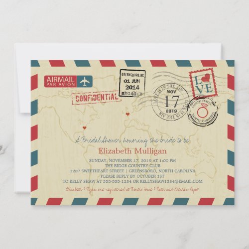 World Traveler Airmail  Bridal Shower Invitation