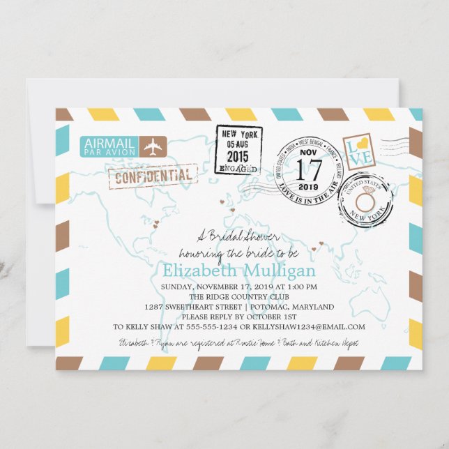 World Traveler Airmail | Bridal Shower Invitation (Front)