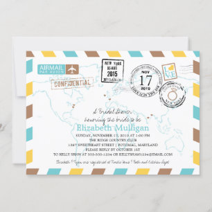 World Traveler Airmail Bridal Shower Invitation