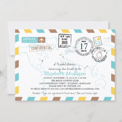 World Traveler Airmail  Bridal Shower Invitation