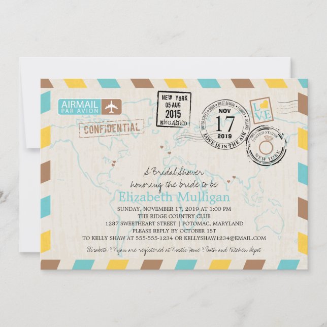 World Traveler Airmail | Bridal Shower Invitation (Front)