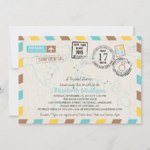World Traveler Airmail Bridal Shower Invitation