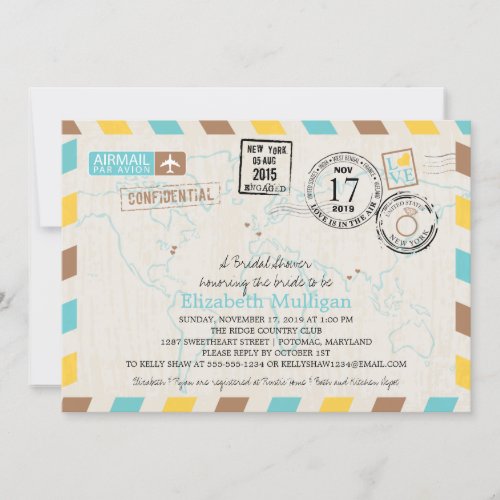 World Traveler Airmail  Bridal Shower Invitation