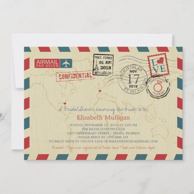 World Traveler Airmail | Bridal Shower Invitation (Front)