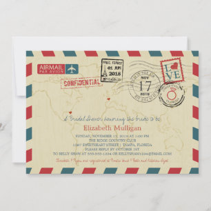 World Traveler Airmail Bridal Shower Invitation