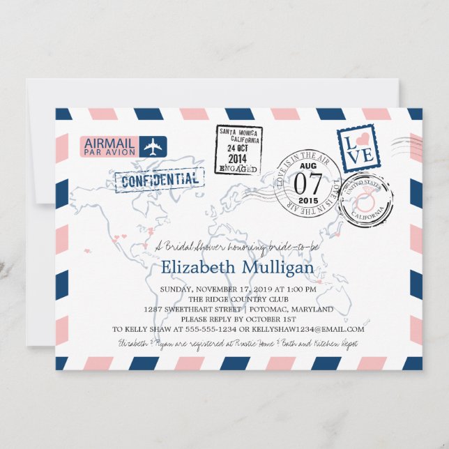 World Traveler Airmail | Bridal Shower Invitation (Front)