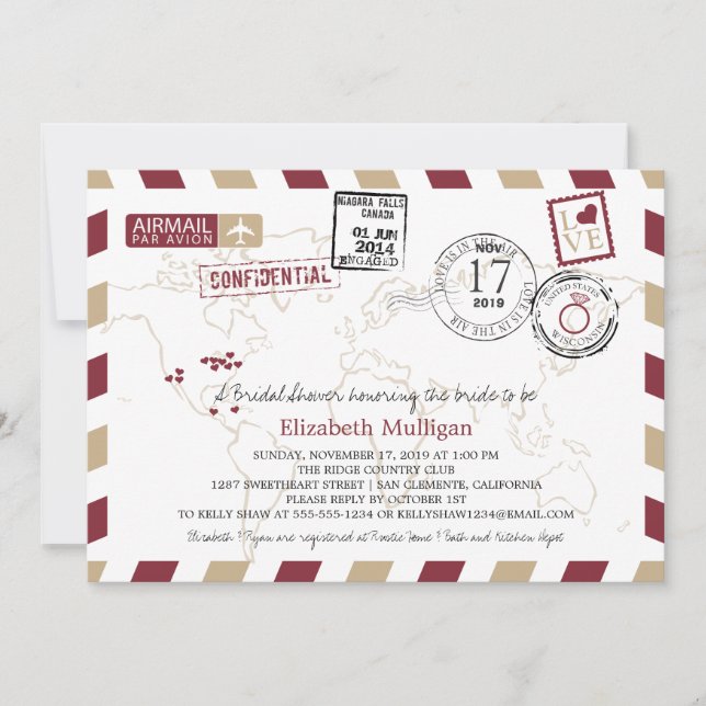 World Traveler Airmail | Bridal Shower Invitation (Front)
