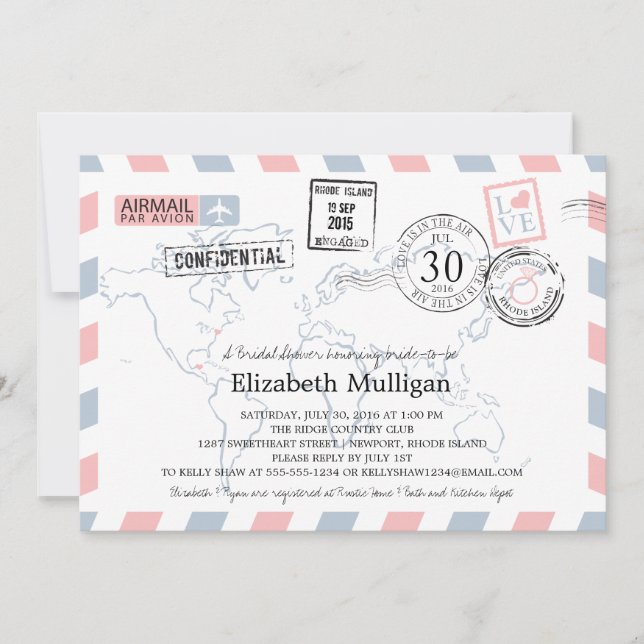 World Traveler Airmail | Bridal Shower Invitation (Front)