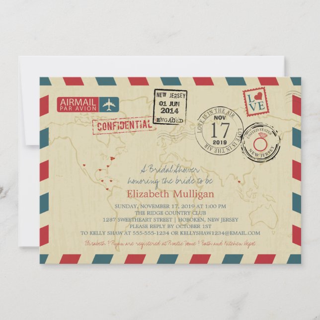 World Traveler Airmail | Bridal Shower Invitation (Front)